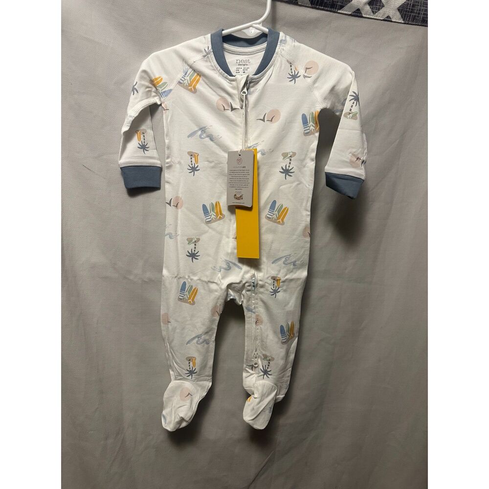 NWT Nest Designs Bamboo One-Piece Zip Footed Sleeper Pastel Waves 3-6 Months